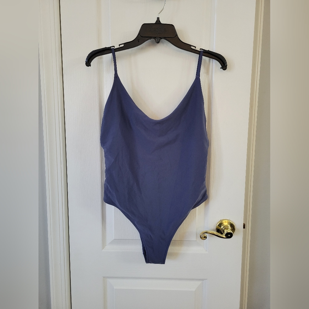Aerie Voop High Cut Cheeky Side Cut Out One Piece Swimsuit Blue Size Large